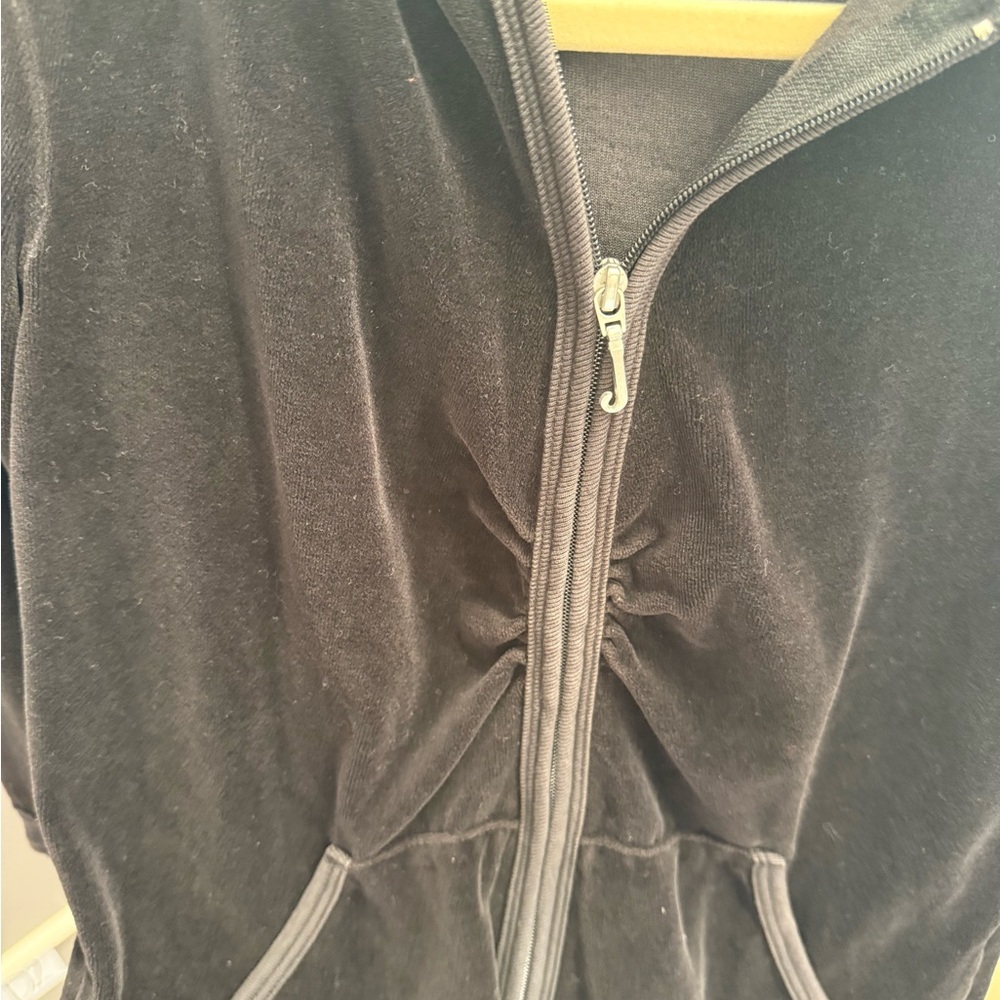 Juicy Couture Vintage Velour Black Velvet Lace Trim Tracksuit Jacket - Picture 5 of 11